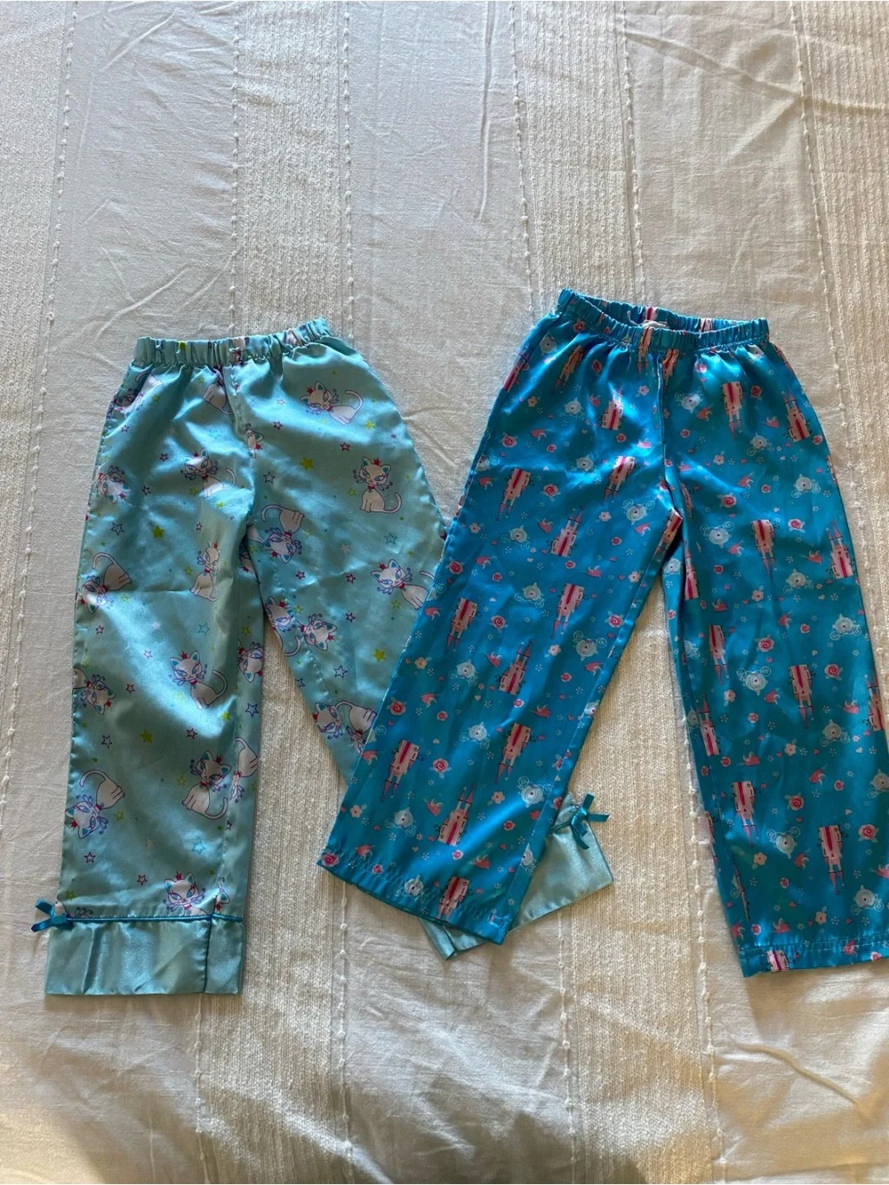 Girls' 6 Aqua Blue Kitty and Castle Silky Pajama Pants - 2-Pack